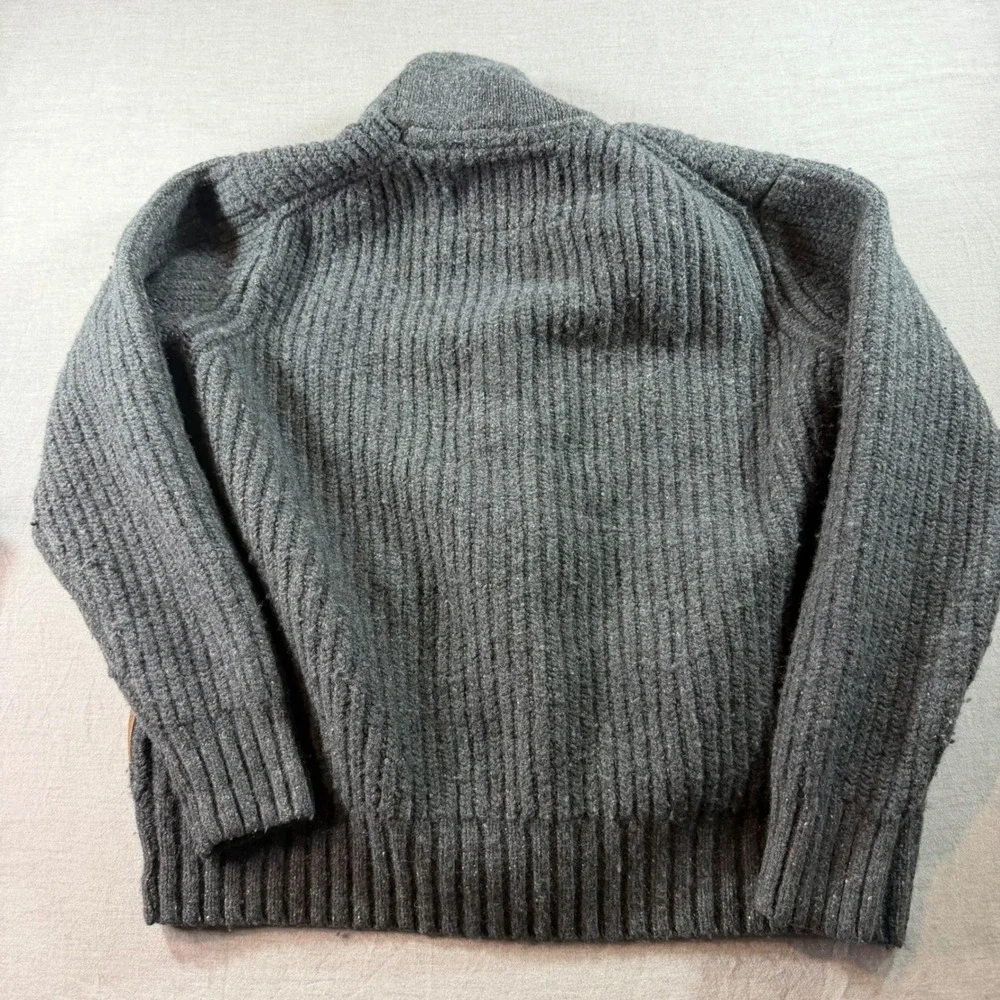 Roots Cardigan Sweater Mens Medium Grey Excellent Lambswool Ribbed Shawl Collar
